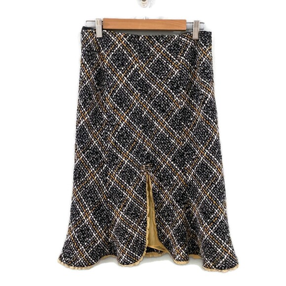 ECI New York Tweed Silk Trim Skirt - Black/White/Tan 4 - Picture 1 of 5